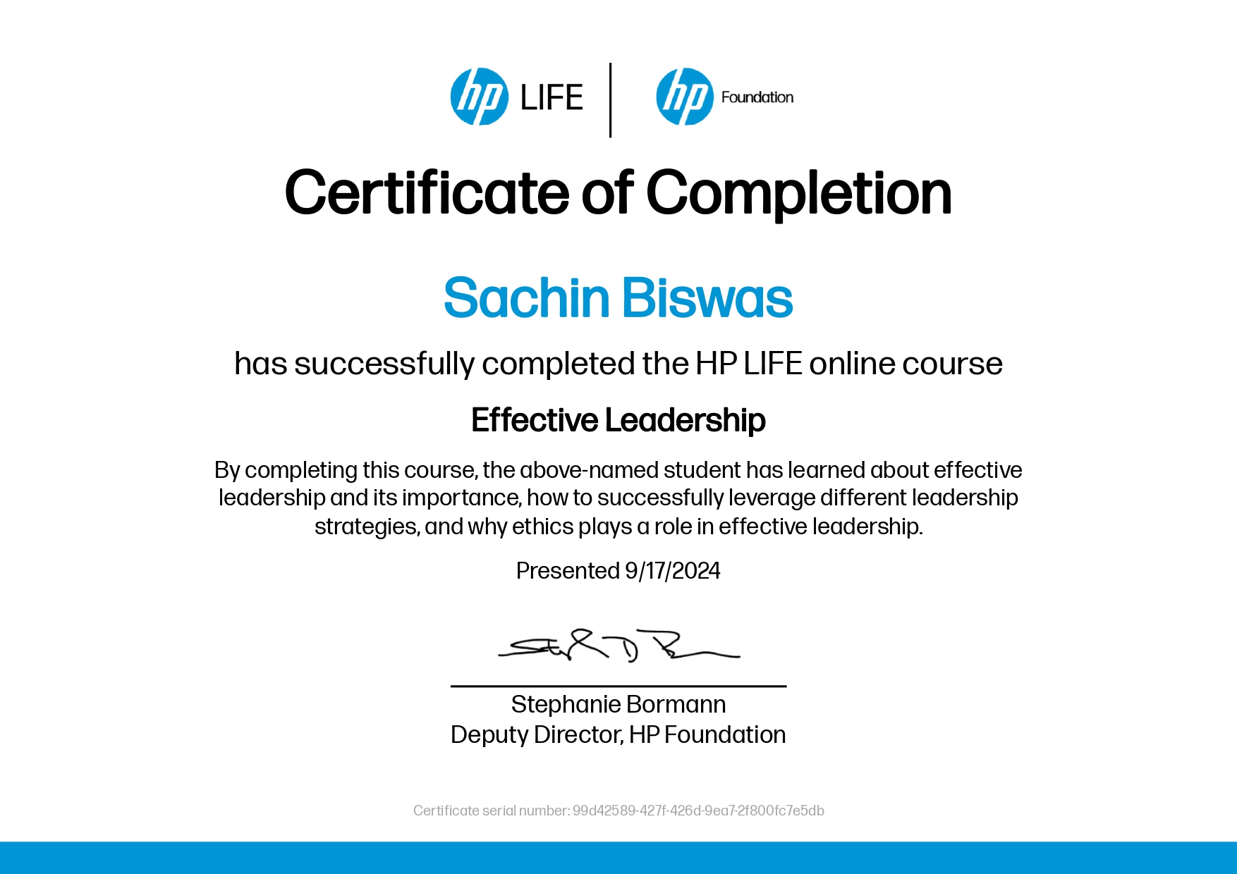 Effective Leadership certificate